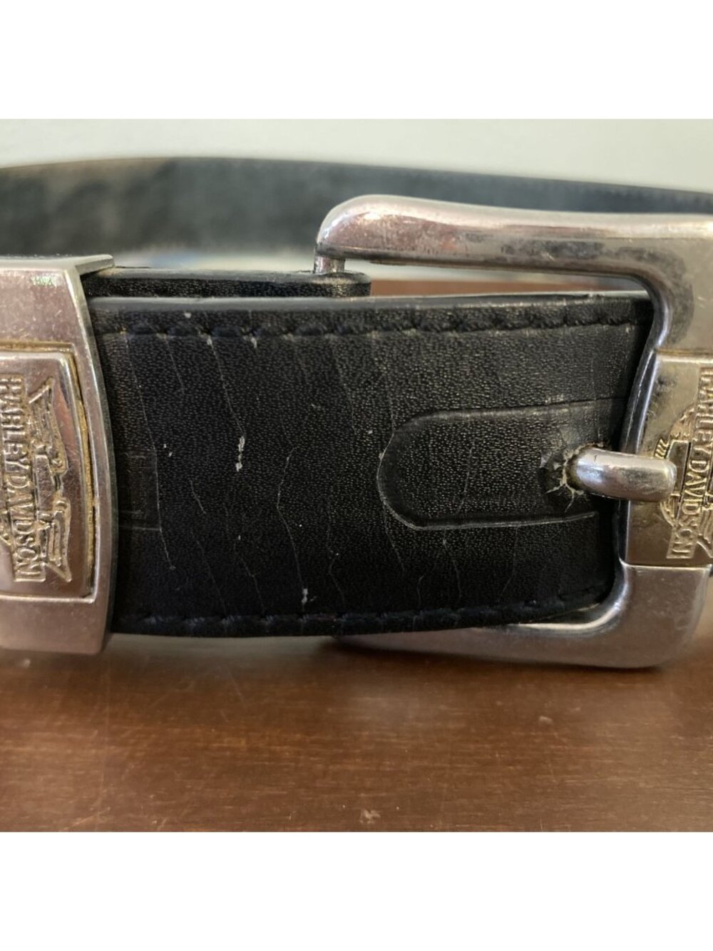 Harley-Davidson Black Leather Belt With Silver-Tone Buckle S 30-32 Embossed Logo